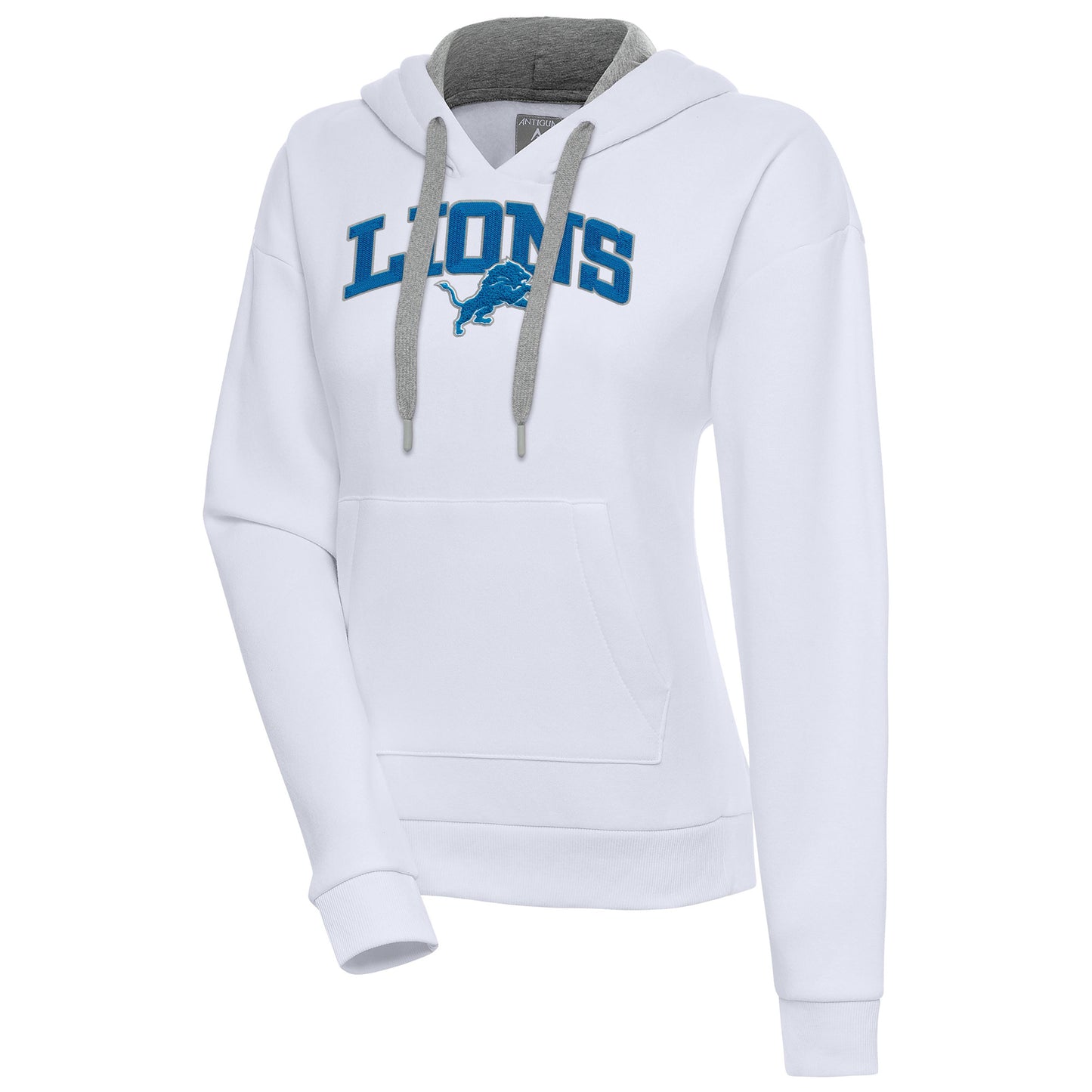 Women's Antigua White Detroit Lions Victory Chenille Pullover Hoodie