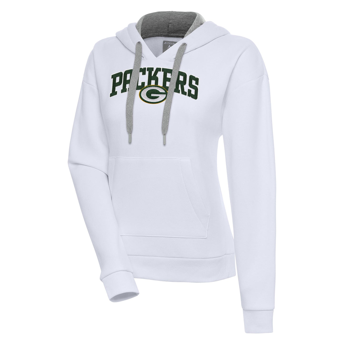 Women's Antigua White Green Bay Packers Victory Chenille Pullover Hoodie