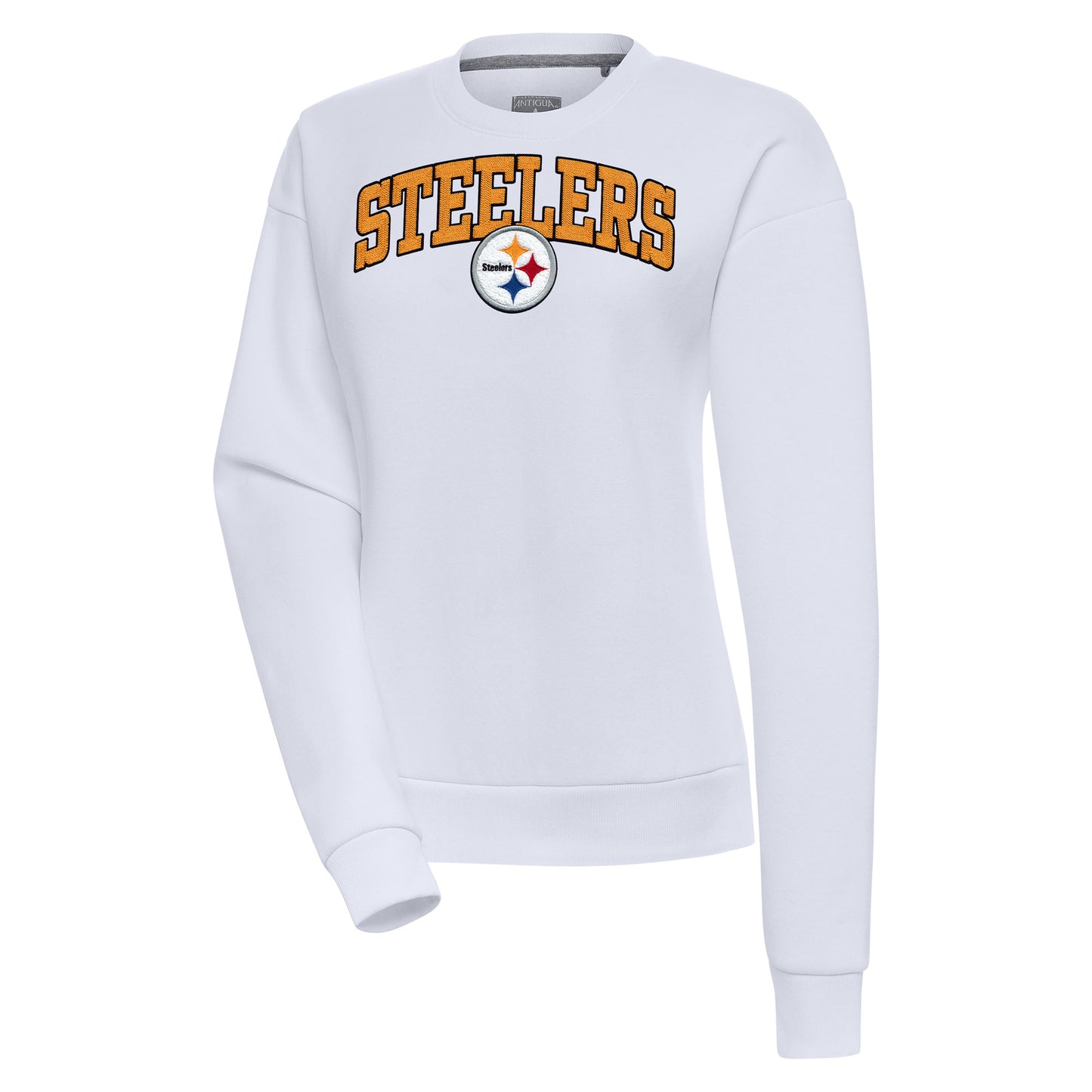 Women's Antigua White Pittsburgh Steelers Victory Chenille Pullover Sweatshirt