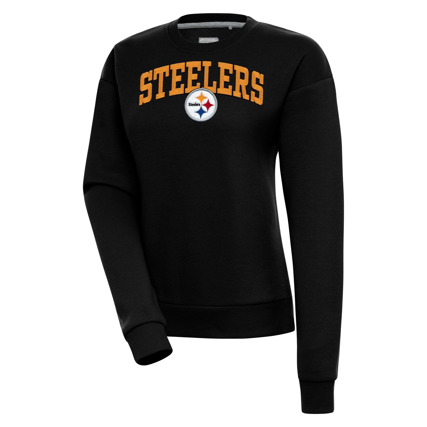 Women's Antigua Black Pittsburgh Steelers Victory Chenille Pullover Sweatshirt