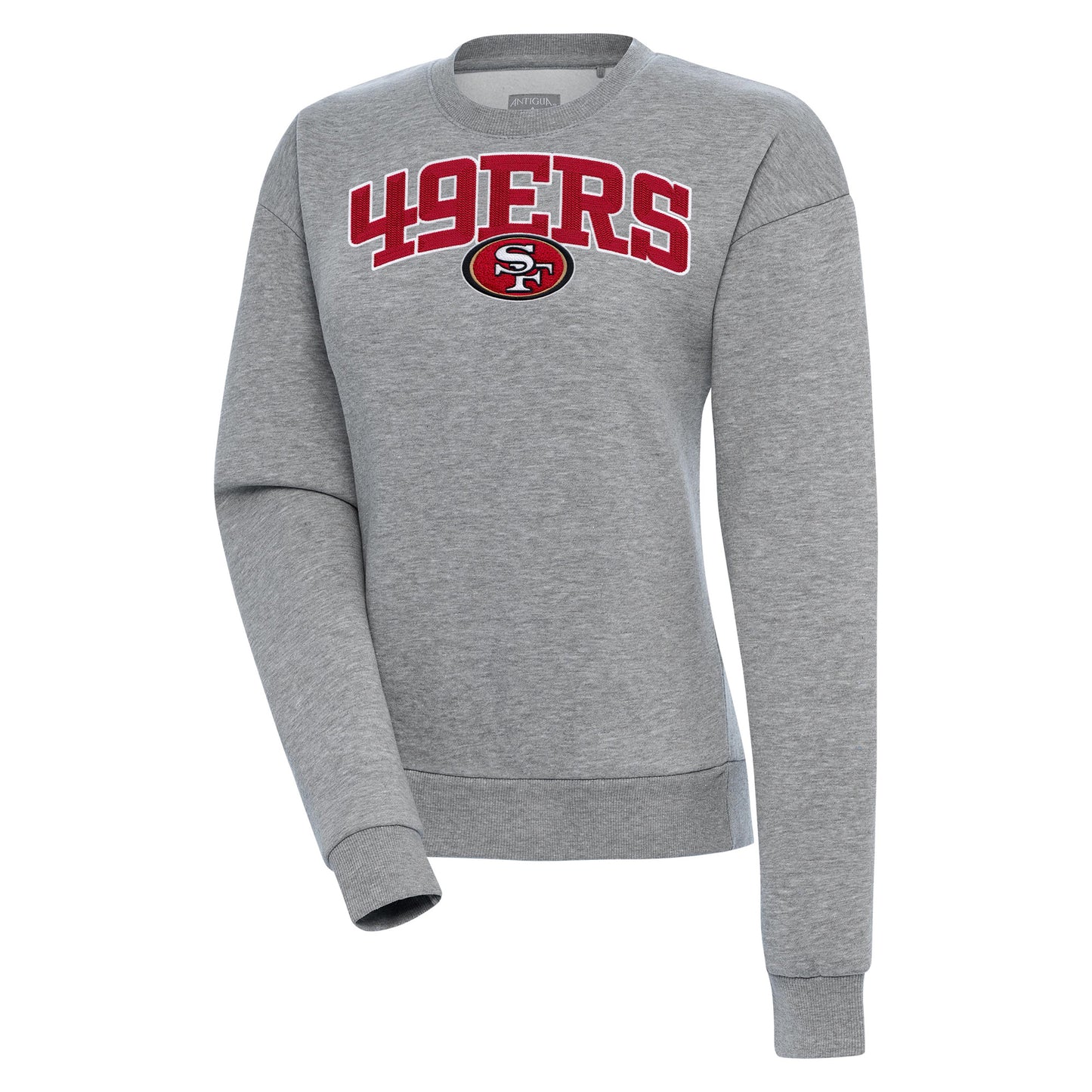 Women's Antigua Heather Gray San Francisco 49ers Victory Chenille Pullover Sweatshirt