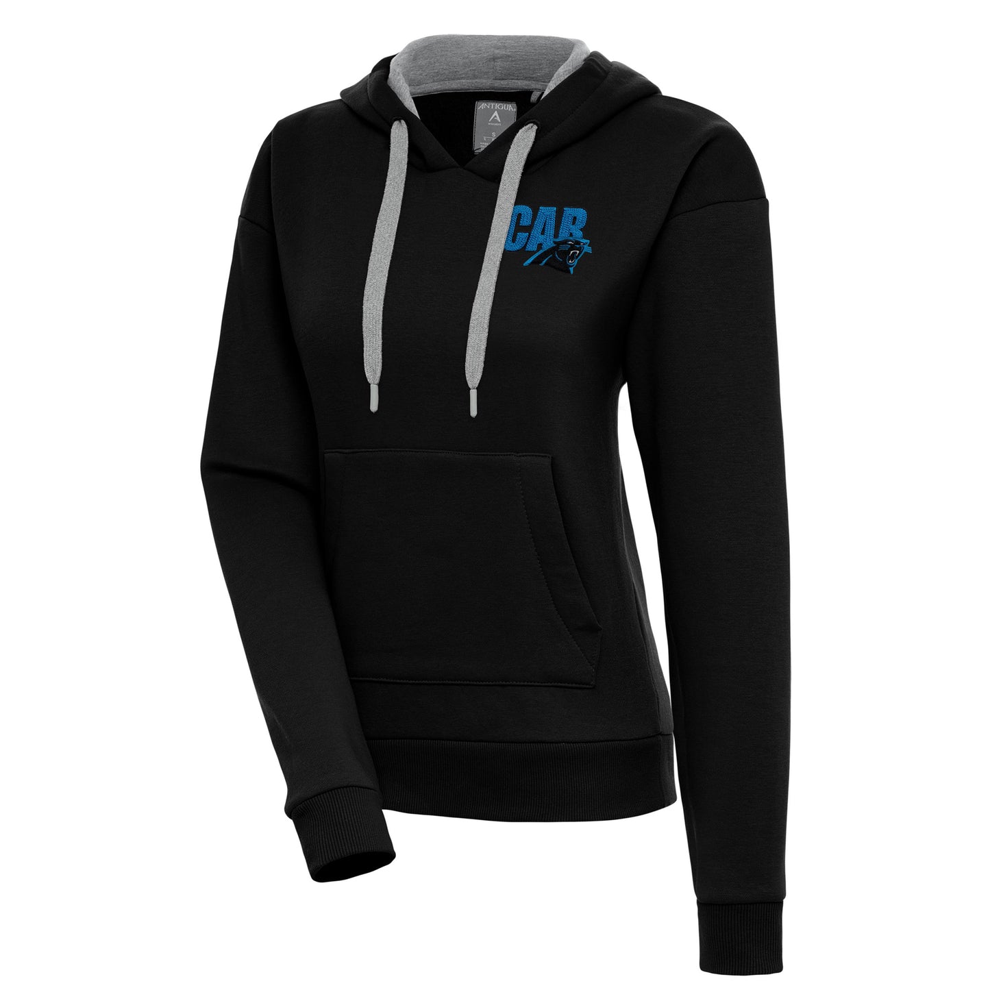 Women's Antigua Black Carolina Panthers Victory Pullover Hoodie