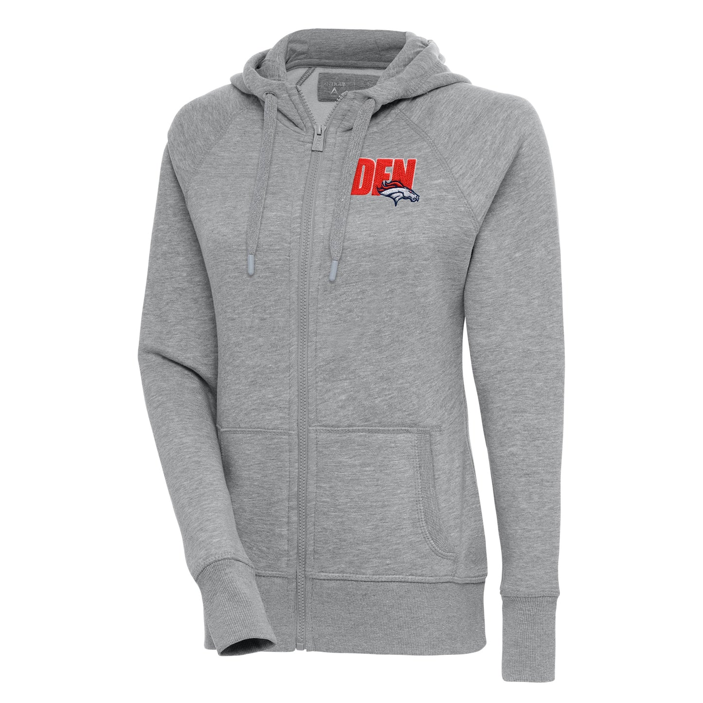 Women's Antigua Heather Gray Denver Broncos Victory Full-Zip Hoodie