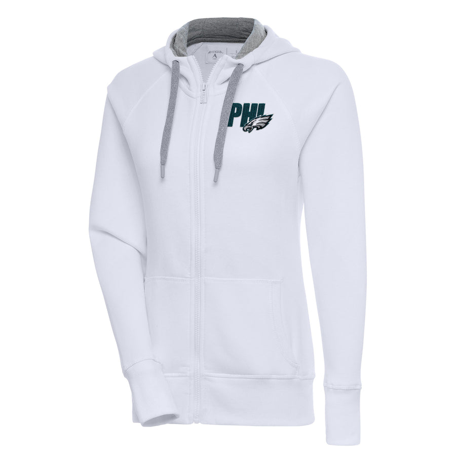 Women's Antigua White Philadelphia Eagles Victory Full-Zip Hoodie