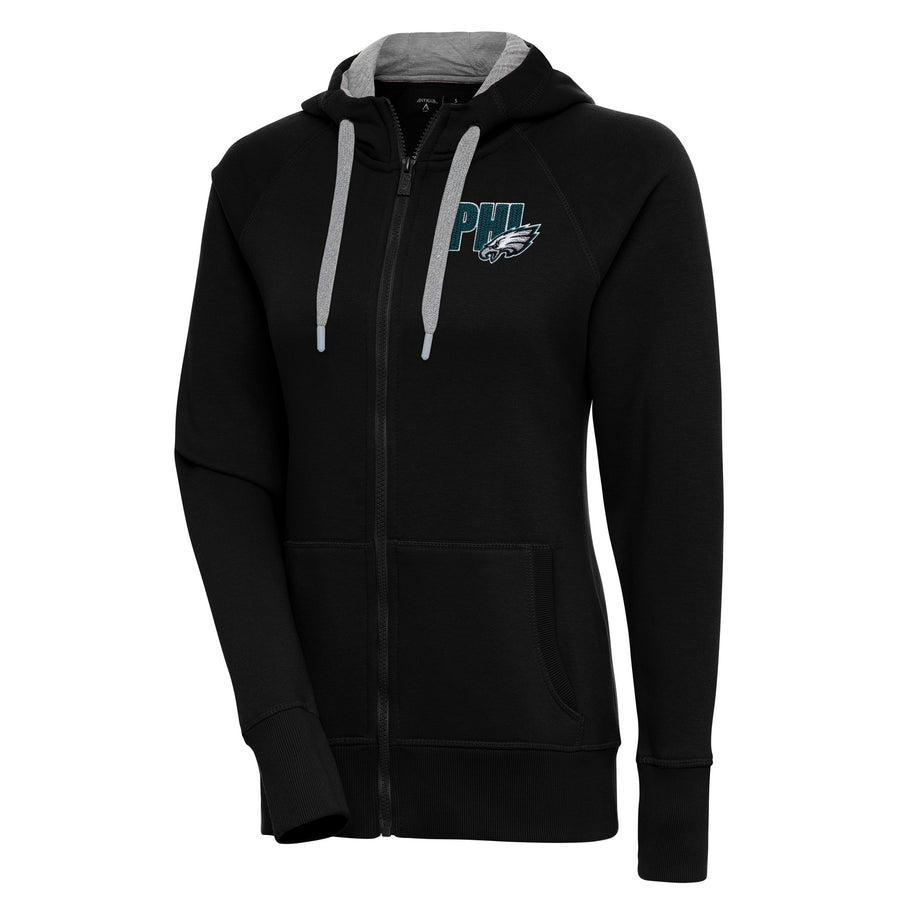 Women's Antigua Black Philadelphia Eagles Victory Full-Zip Hoodie