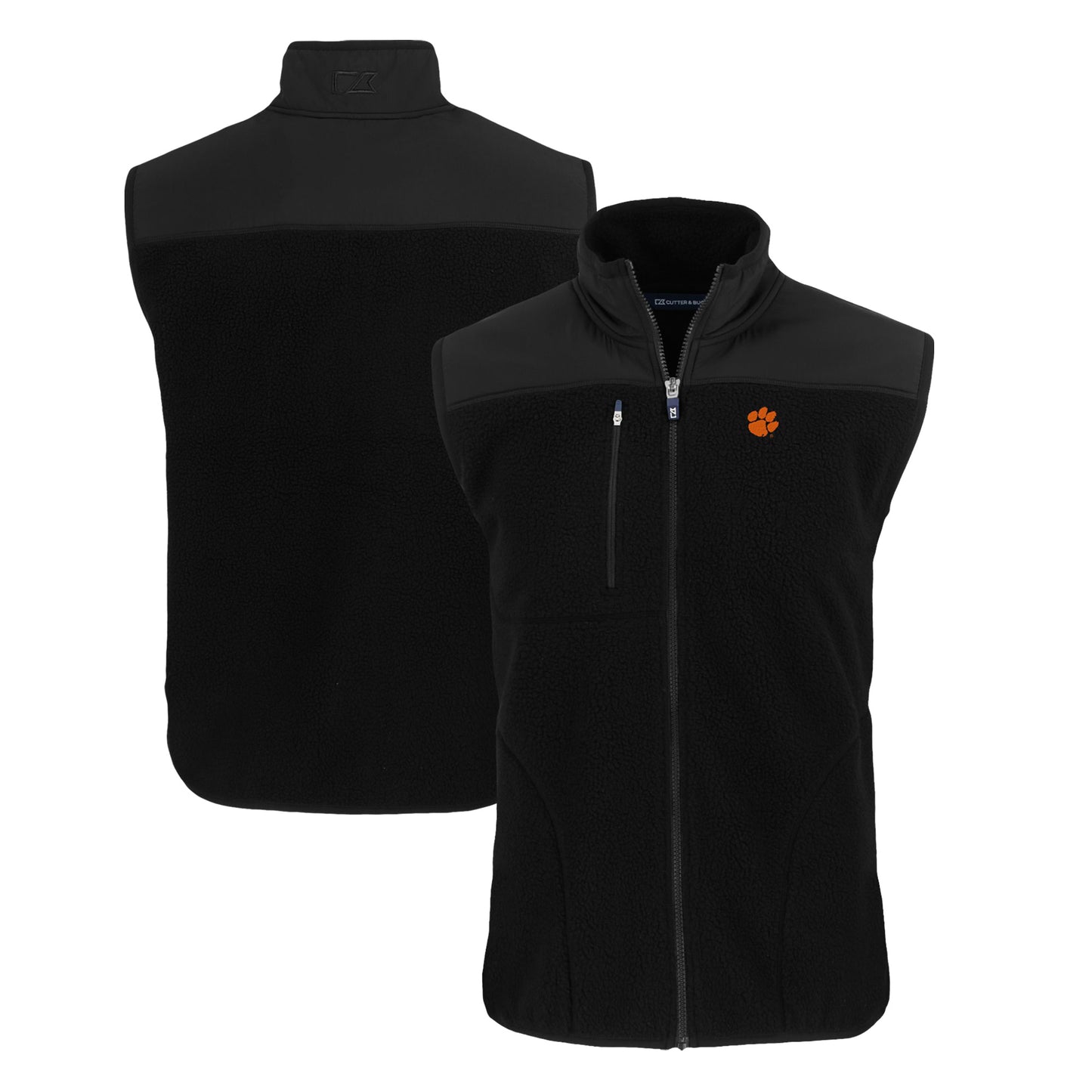 Men's Cutter & Buck Black Clemson Tigers Big & Tall Cascade Eco Sherpa Fleece Full-Zip Vest