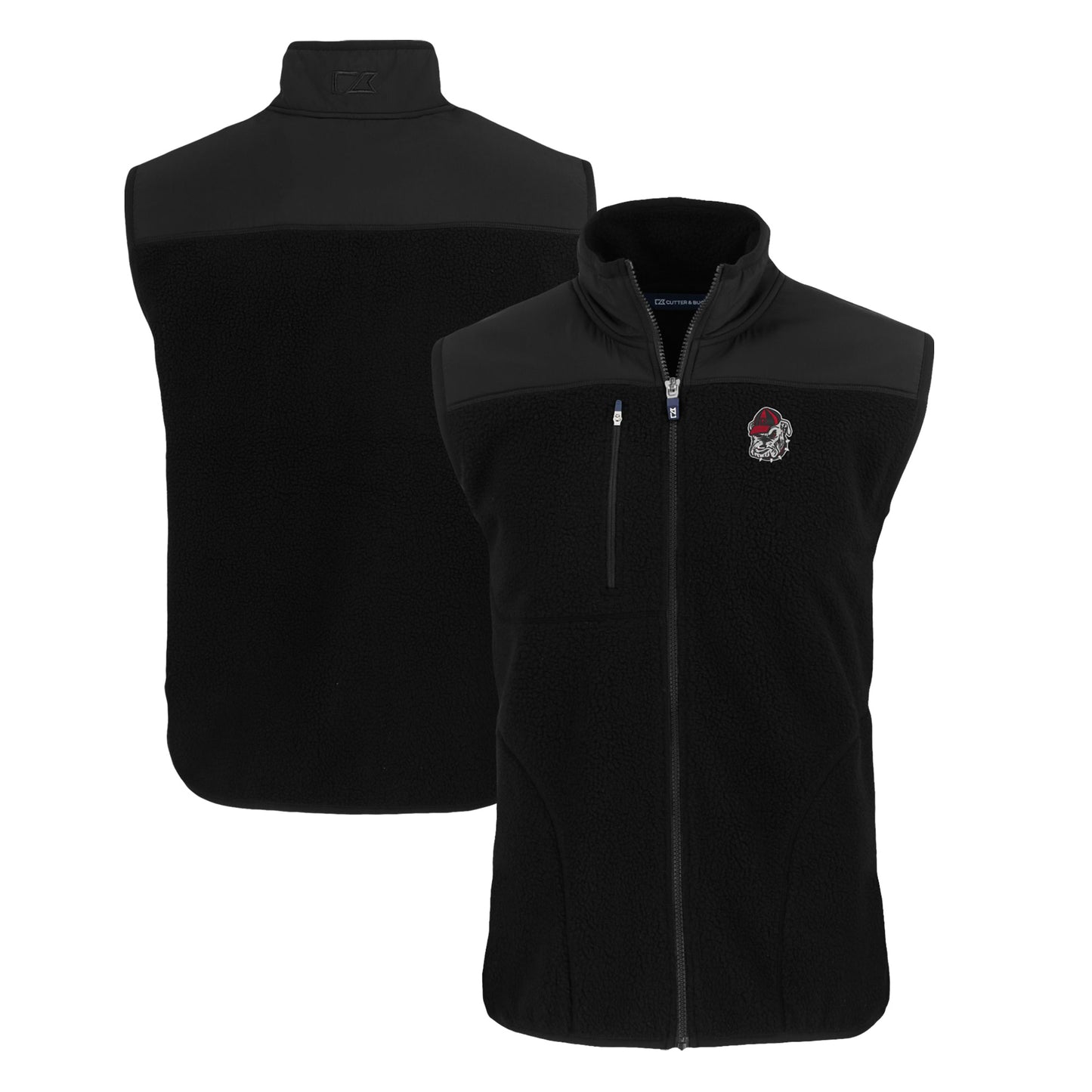 Men's Cutter & Buck Black Georgia Bulldogs Big & Tall Cascade Eco Sherpa Fleece Full-Zip Vest