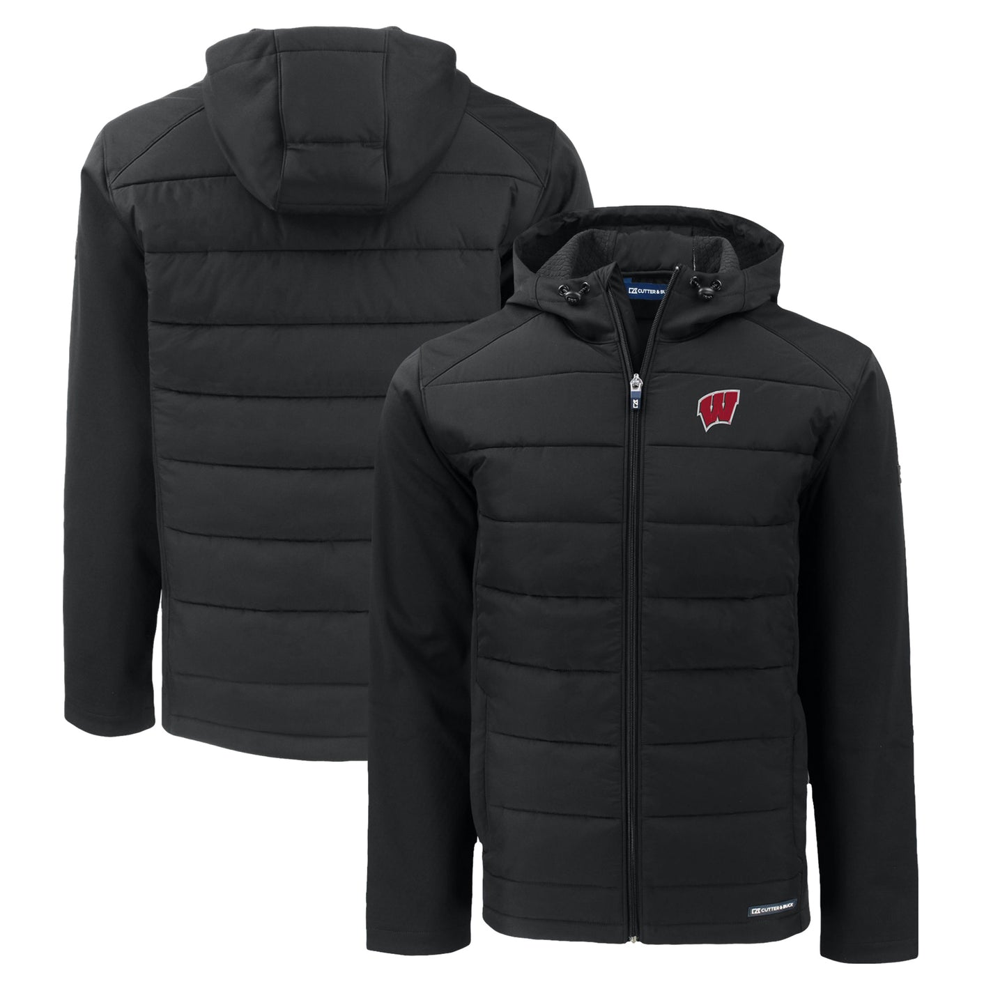 Men's Cutter & Buck Black Wisconsin Badgers Big & Tall Evoke Hybrid Eco Softshell Recycled Full-Zip Hoodie