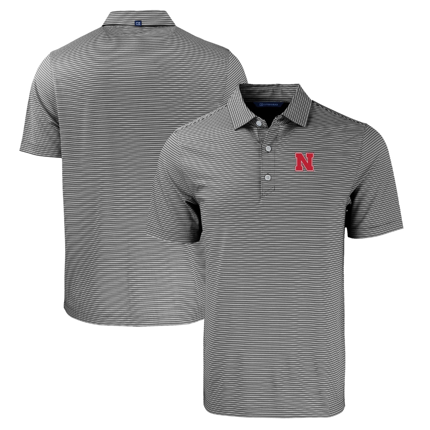 Men's Cutter & Buck Black/White Nebraska Huskers Big & Tall Forge Eco Double Stripe Stretch Recycled Polo