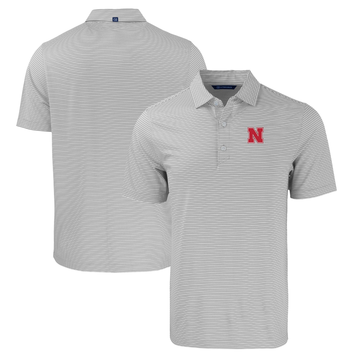 Men's Cutter & Buck Gray/White Nebraska Huskers Big & Tall Forge Eco Double Stripe Stretch Recycled Polo