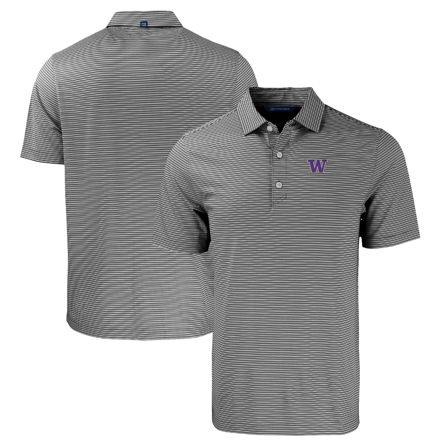 Men's Cutter & Buck Black/White Washington Huskies Big & Tall Forge Eco Double Stripe Stretch Recycled Polo