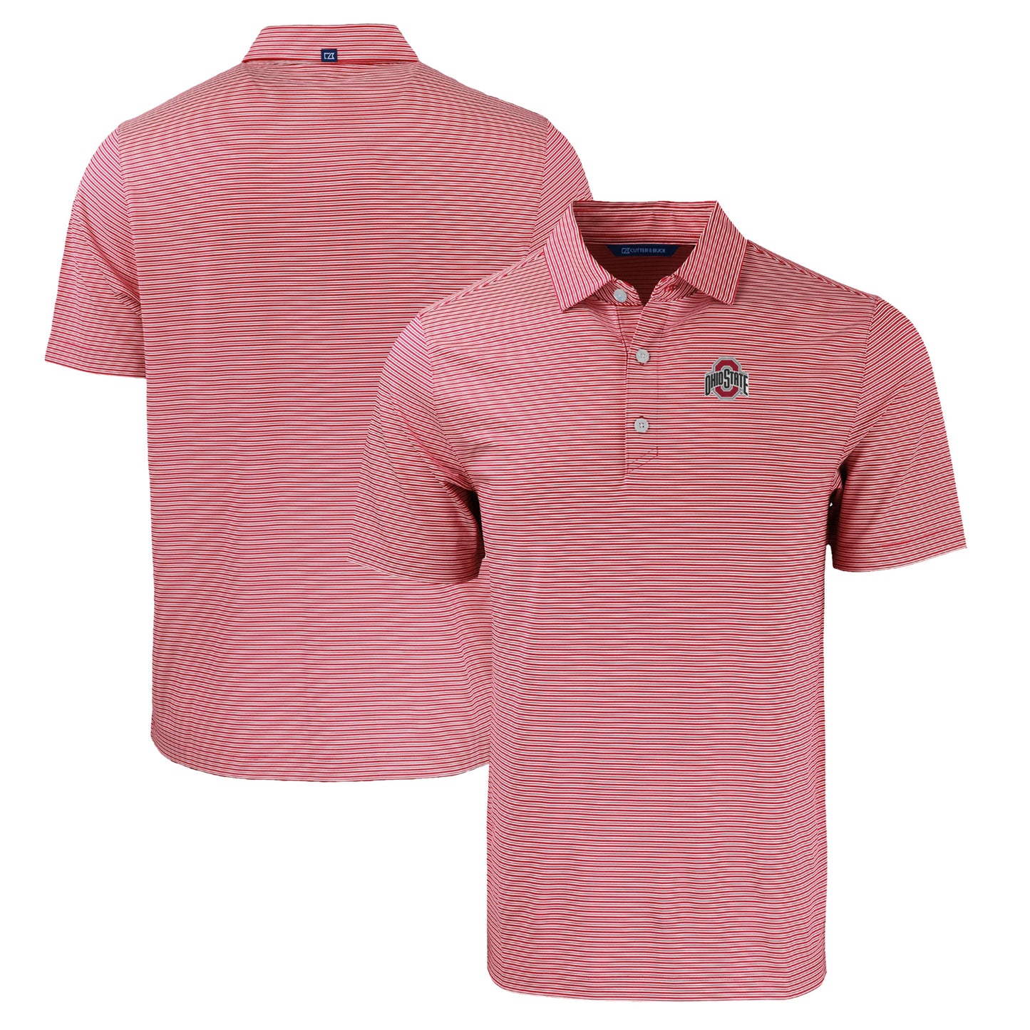 Men's Cutter & Buck Scarlet Ohio State Buckeyes Primary Logo Big & Tall Forge Eco Double Stripe Stretch Recycled Polo