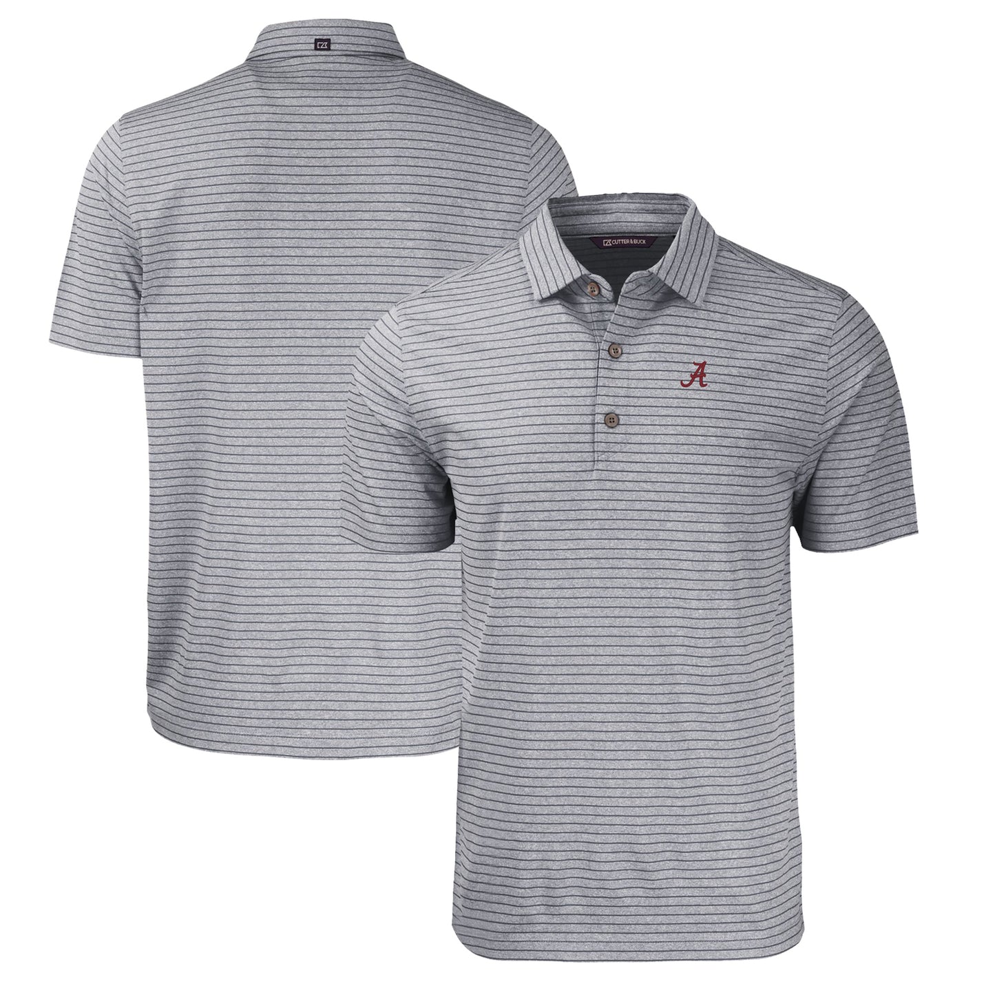 Men's Cutter & Buck Heather Black Alabama Crimson Tide Big & Tall Forge Eco Stripe Stretch Recycled Polo