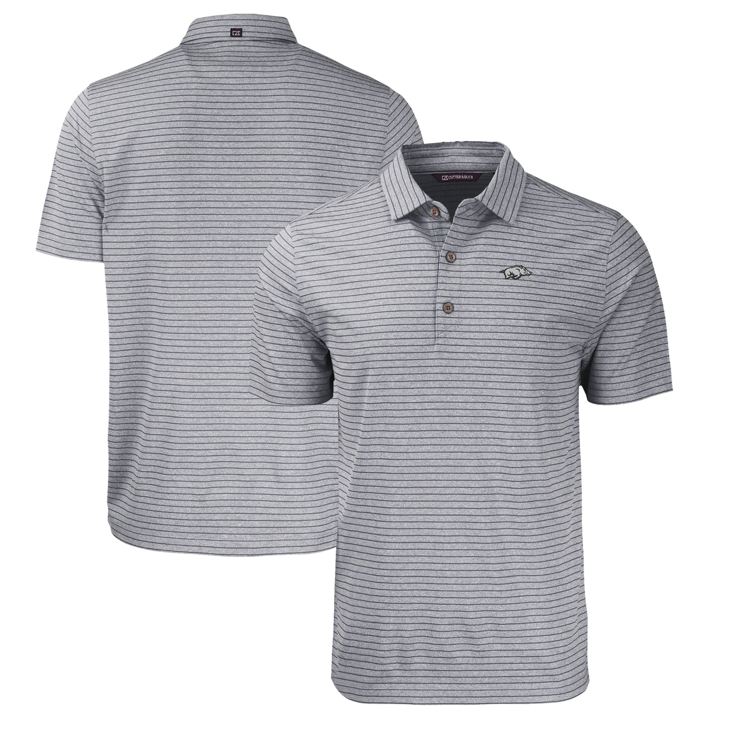 Men's Cutter & Buck Heather Black Arkansas Razorbacks Big & Tall Forge Eco Stripe Stretch Recycled Polo