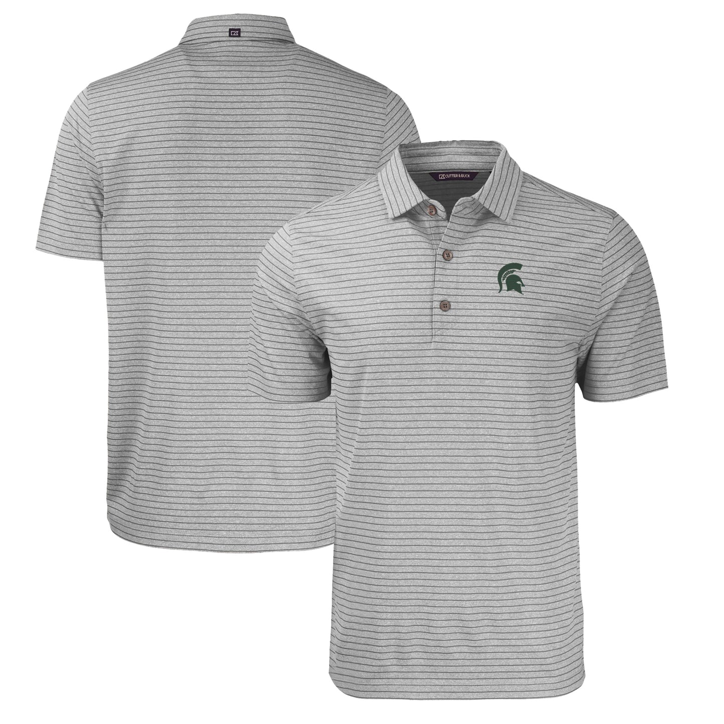 Men's Cutter & Buck Heather Gray Michigan State Spartans Big & Tall Forge Eco Stripe Stretch Recycled Polo