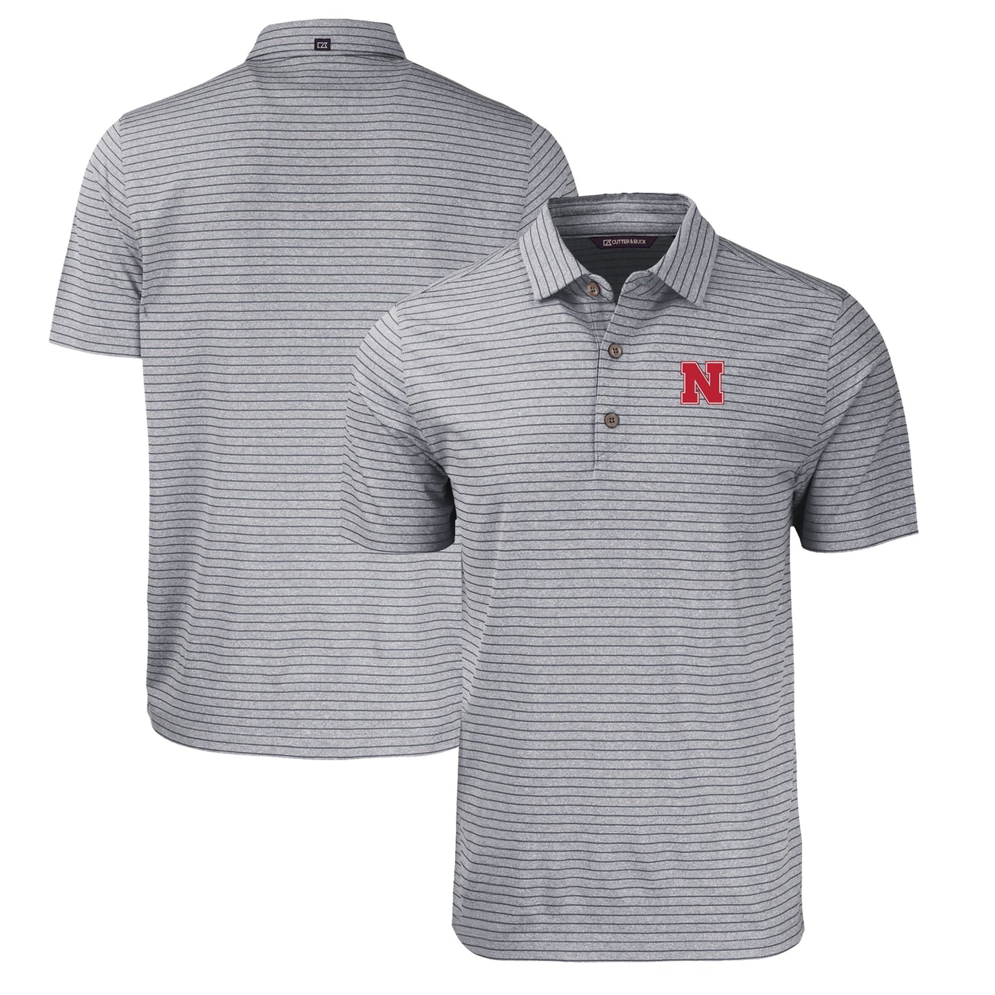 Men's Cutter & Buck Heather Black Nebraska Huskers Big & Tall Forge Eco Stripe Stretch Recycled Polo