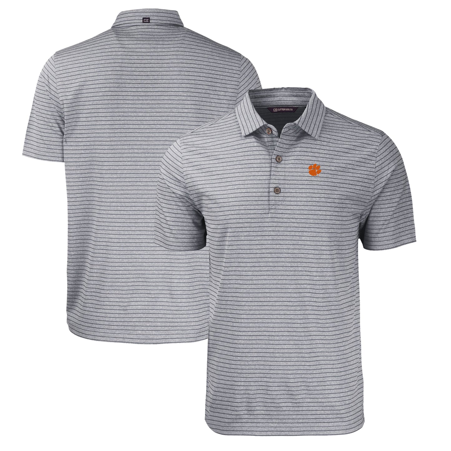 Men's Cutter & Buck Heather Black Clemson Tigers Big & Tall Forge Eco Heather Stripe Stretch Recycled Polo