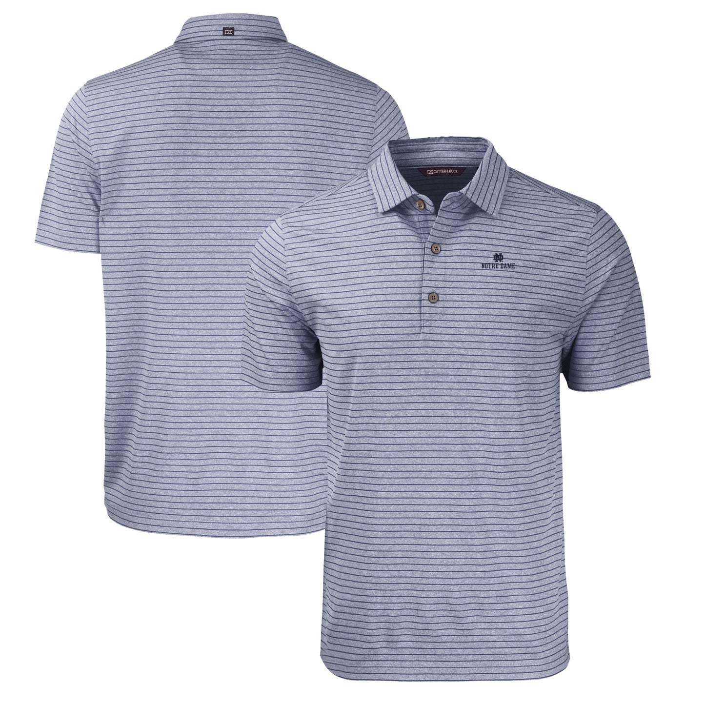 Men's Cutter & Buck Heather Navy Notre Dame Fighting Irish Big & Tall Forge Eco Heather Stripe Stretch Recycled Polo