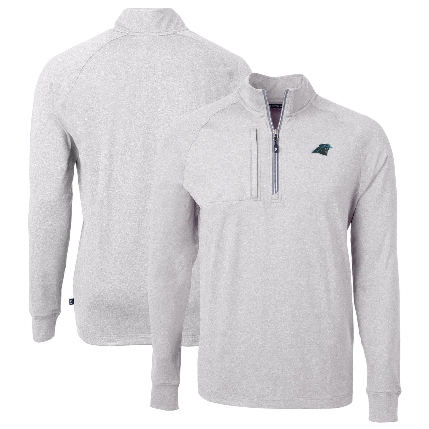 Men's Cutter & Buck Heather Gray Carolina Panthers Big & Tall Adapt Eco Knit Quarter-Zip Pullover Top
