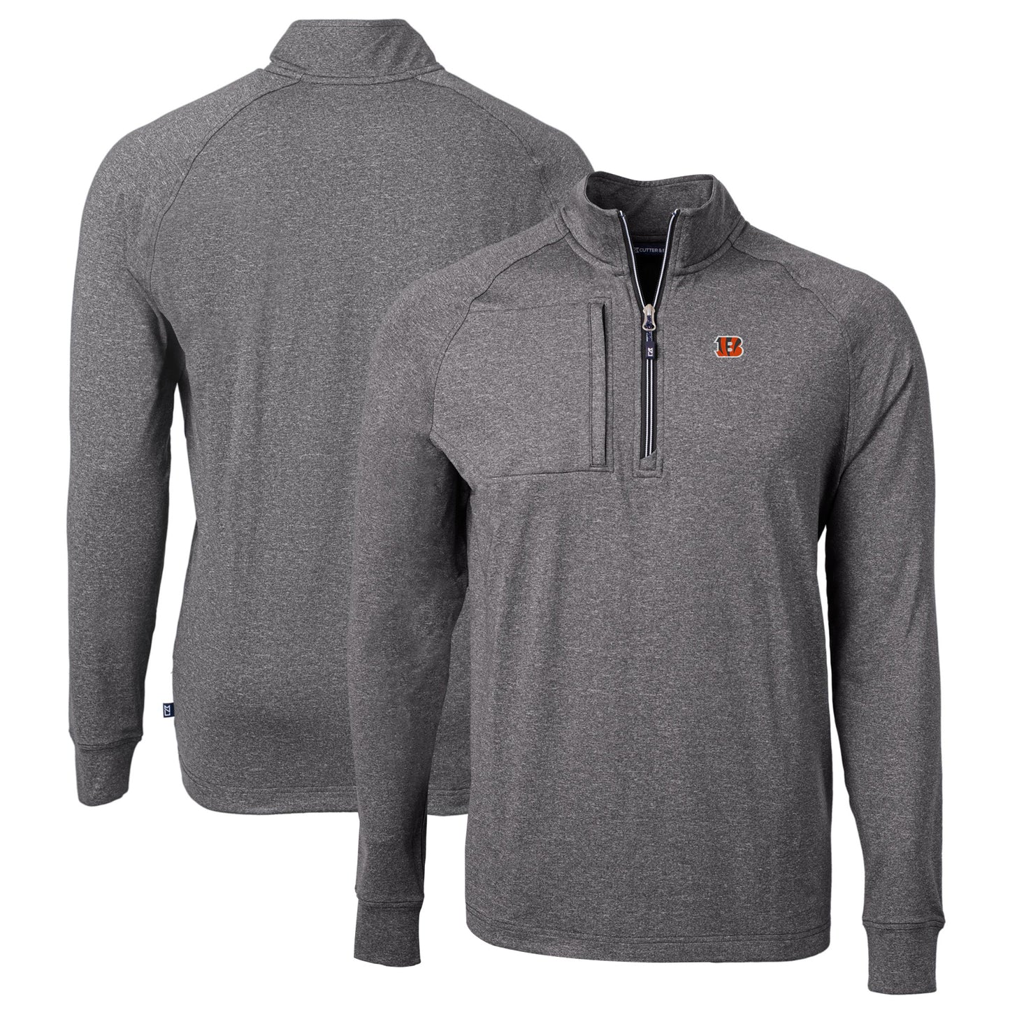 Men's Cutter & Buck Heather Black Cincinnati Bengals Big & Tall Adapt Eco Knit Quarter-Zip Pullover Top