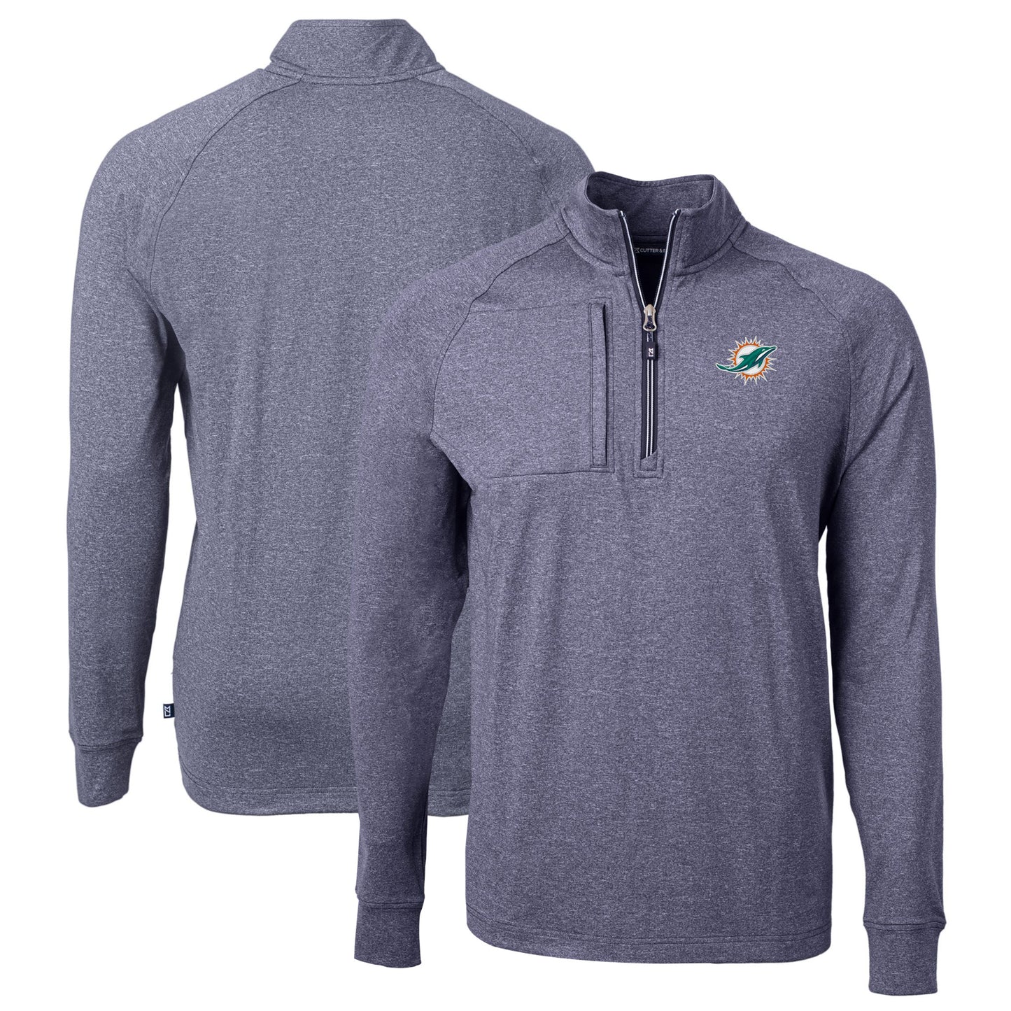 Men's Cutter & Buck Heather Navy Miami Dolphins Big & Tall Adapt Eco Knit Quarter-Zip Pullover Top