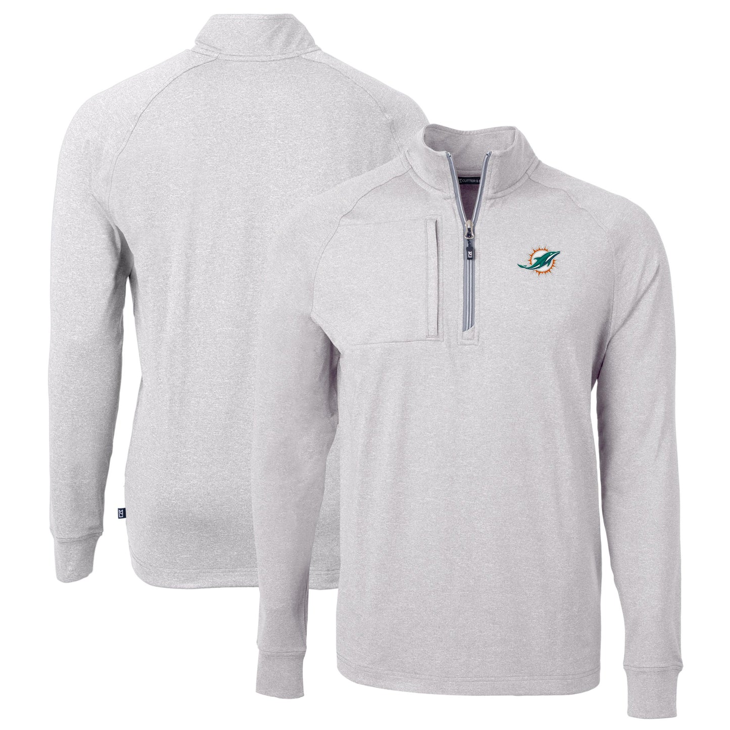 Men's Cutter & Buck Heather Gray Miami Dolphins Big & Tall Adapt Eco Knit Quarter-Zip Pullover Top
