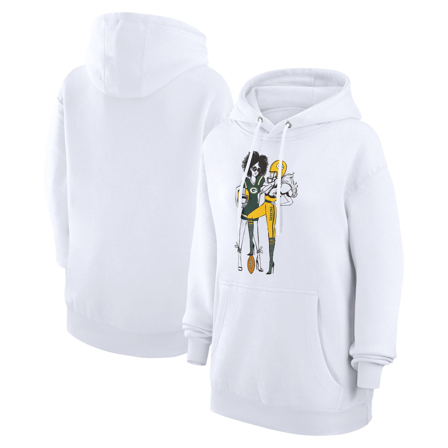Women's G-III 4Her by Carl Banks White Green Bay Packers Football Girls Graphic Pullover Hoodie