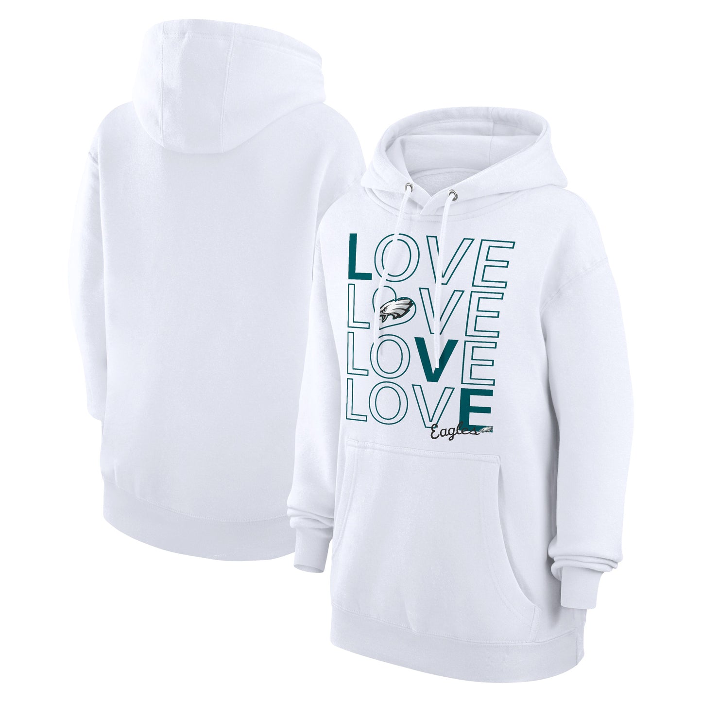 Women's G-III 4Her by Carl Banks White Philadelphia Eagles Love Graphic Pullover Hoodie