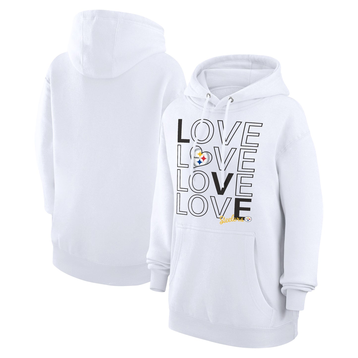 Women's G-III 4Her by Carl Banks White Pittsburgh Steelers Love Graphic Pullover Hoodie