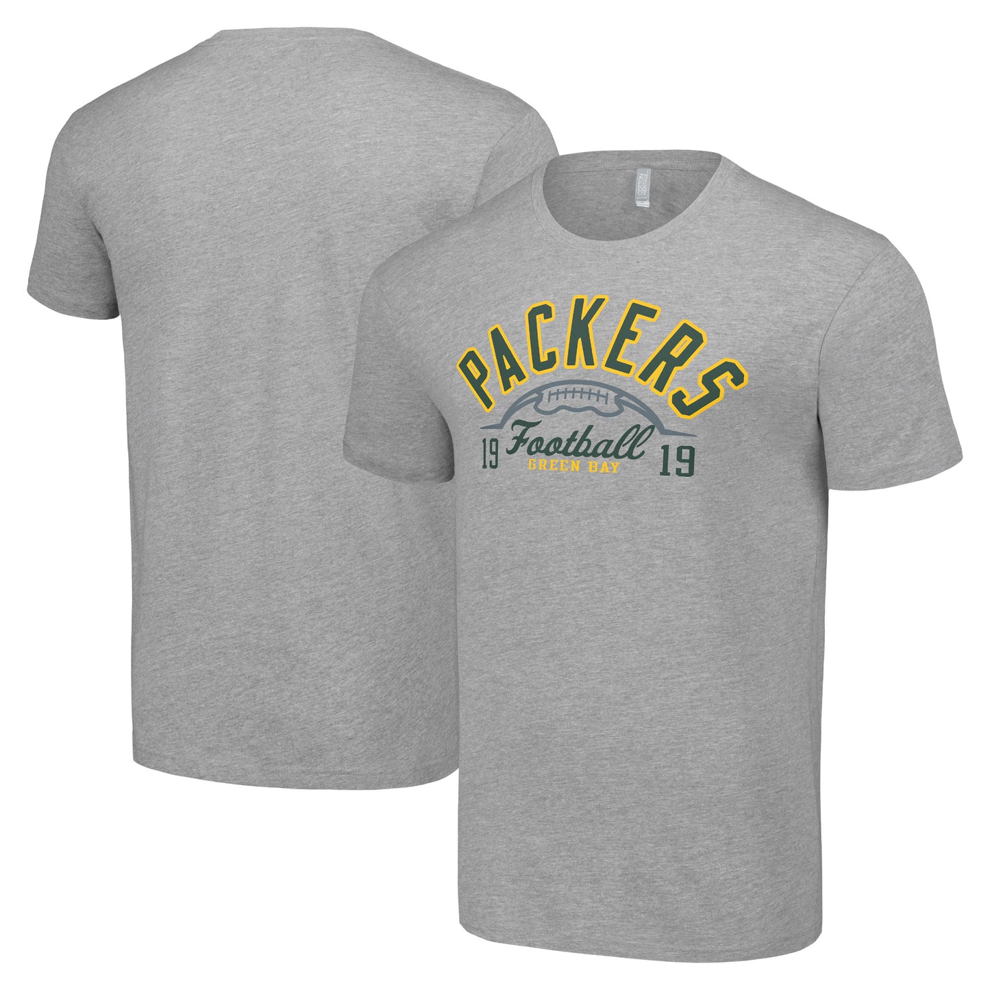 Men's Starter Heather Gray Green Bay Packers Half Ball Team T-Shirt