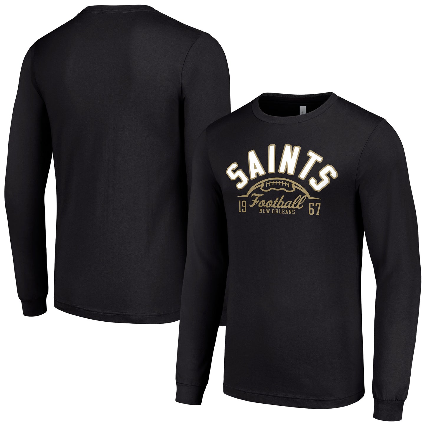 Men's Starter Black New Orleans Saints Half Ball Team Long Sleeve T-Shirt