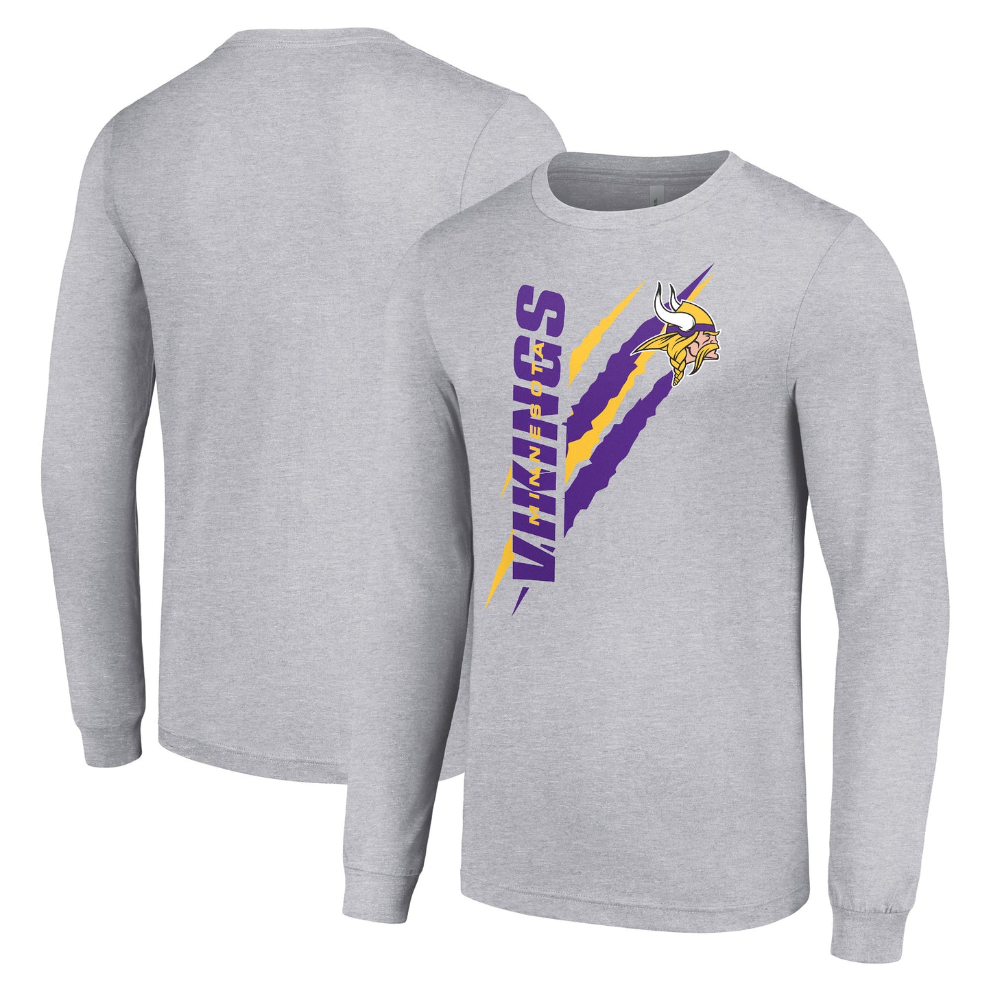 Men's Starter Heather Gray Minnesota Vikings Color Scratch Long Sleeve T-Shirt