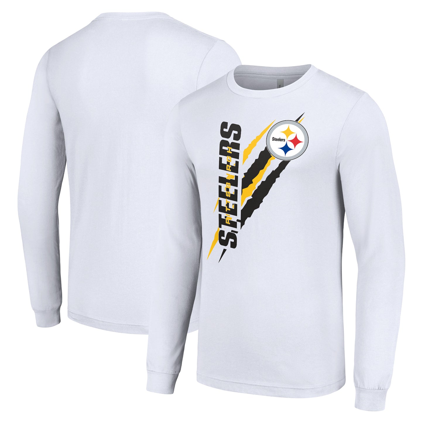 Men's Starter White Pittsburgh Steelers Color Scratch Long Sleeve T-Shirt