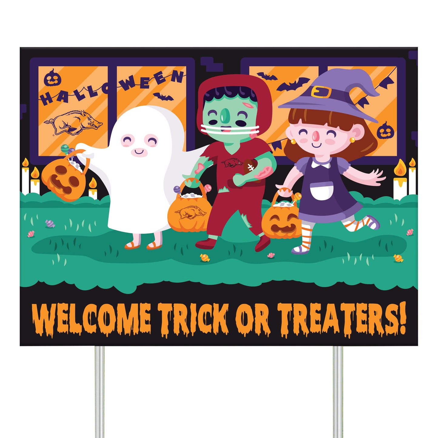 Arkansas Razorbacks 24" Welcome Trick Or Treaters Yard Sign