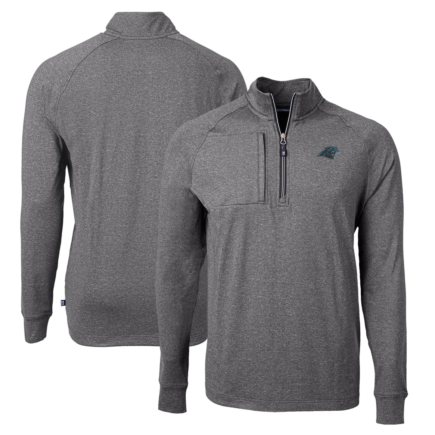 Men's Cutter & Buck Heather Black Carolina Panthers Adapt Eco Knit Quarter-Zip Pullover Top