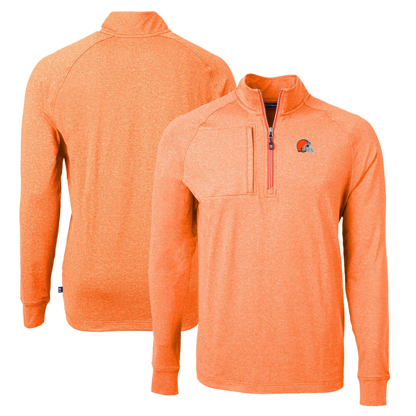Men's Cutter & Buck Heather Orange Cleveland Browns Adapt Eco Knit Quarter-Zip Pullover Top