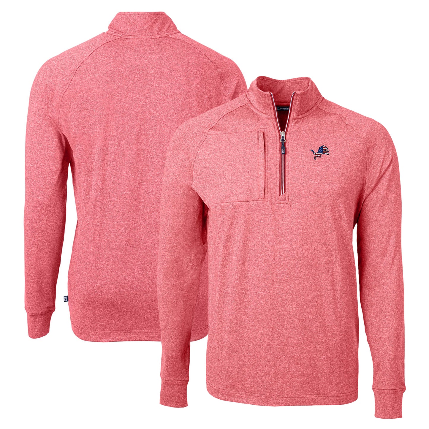 Men's Cutter & Buck Heather Red Detroit Lions Adapt Eco Knit Quarter-Zip Pullover Top