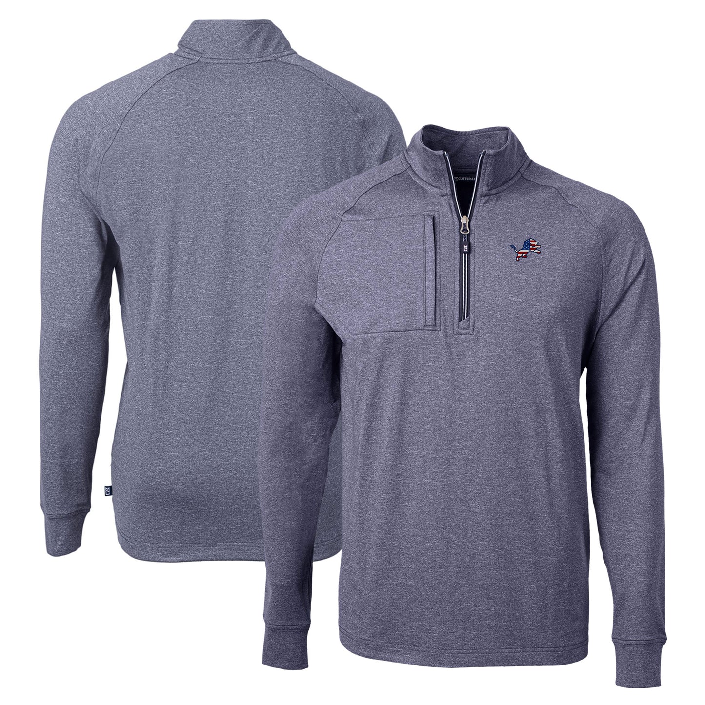 Men's Cutter & Buck Heather Navy Detroit Lions Adapt Eco Knit Quarter-Zip Pullover Top