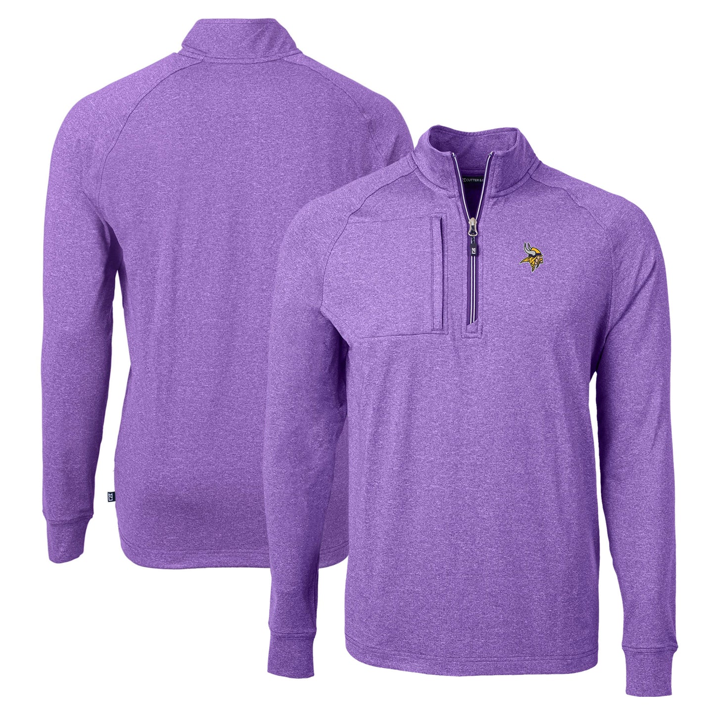 Men's Cutter & Buck Heather Purple Minnesota Vikings Adapt Eco Knit Quarter-Zip Pullover Top
