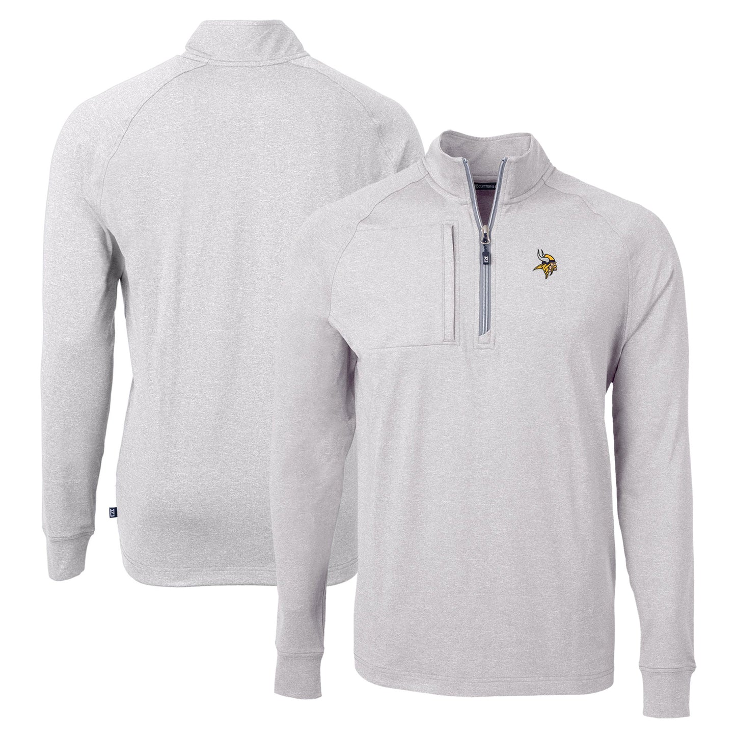 Men's Cutter & Buck Heather Gray Minnesota Vikings Adapt Eco Knit Quarter-Zip Pullover Top