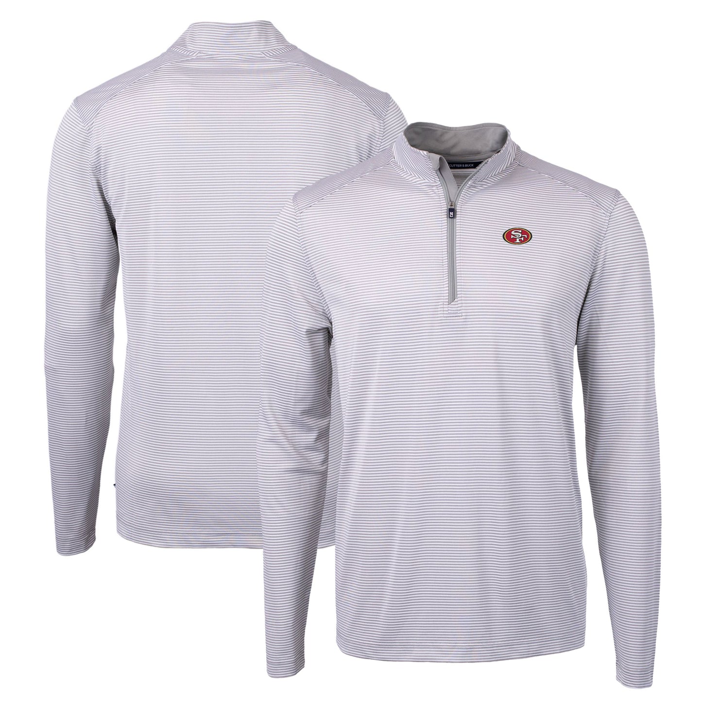Men's Cutter & Buck Gray/White San Francisco 49ers Virtue Eco Pique Micro Stripe Recycled Quarter-Zip Pullover Top