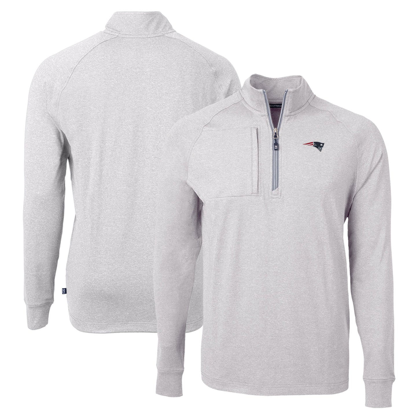 Men's Cutter & Buck Heather Gray New England Patriots Adapt Eco Knit Quarter-Zip Pullover Top