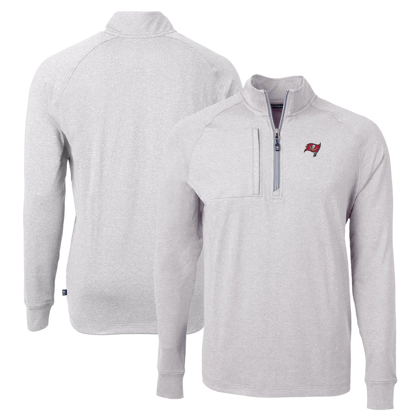 Men's Cutter & Buck Heather Gray Tampa Bay Buccaneers Adapt Eco Knit Quarter-Zip Pullover Top