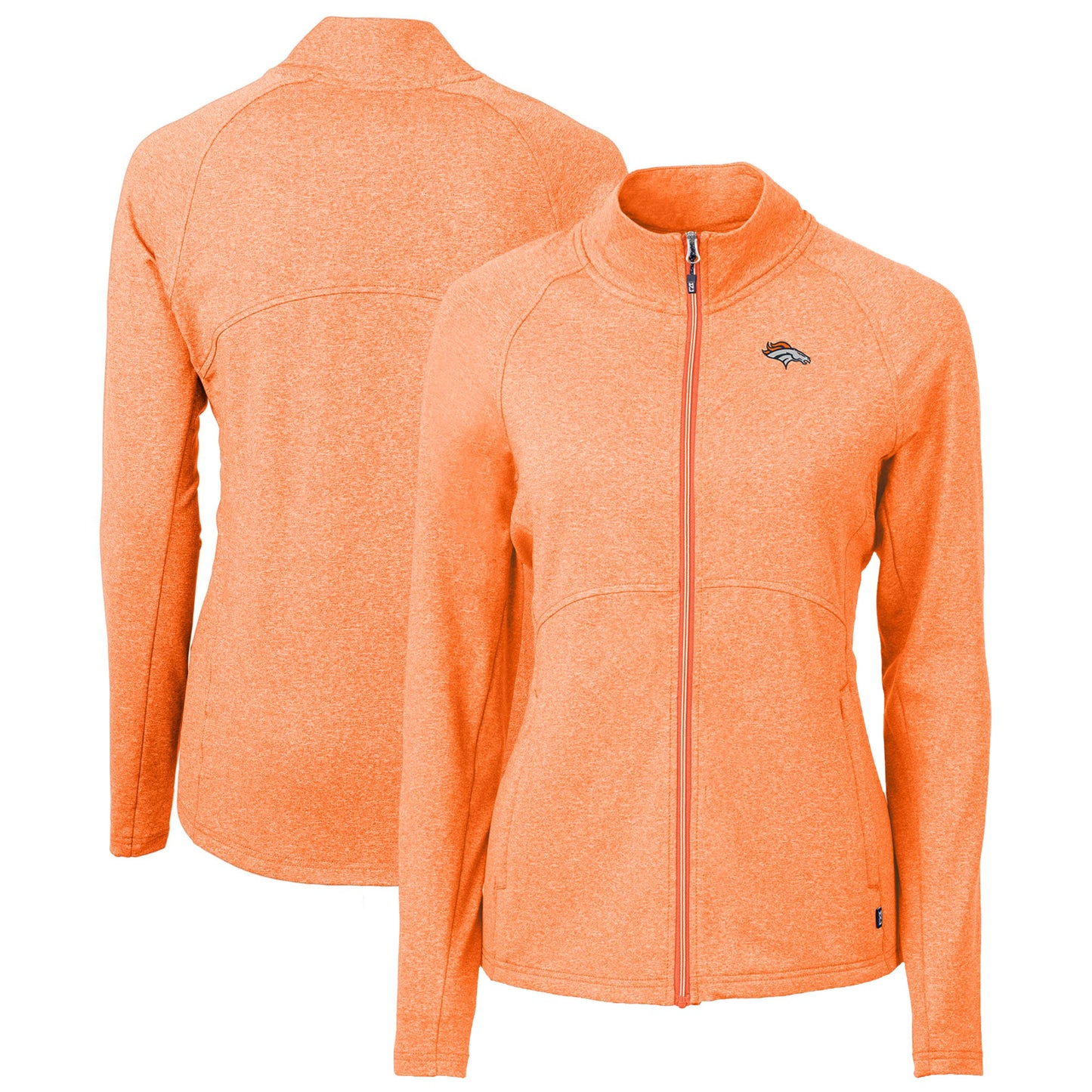 Women's Cutter & Buck Heather Orange Denver Broncos Adapt Eco Knit Recycled Full-Zip Jacket
