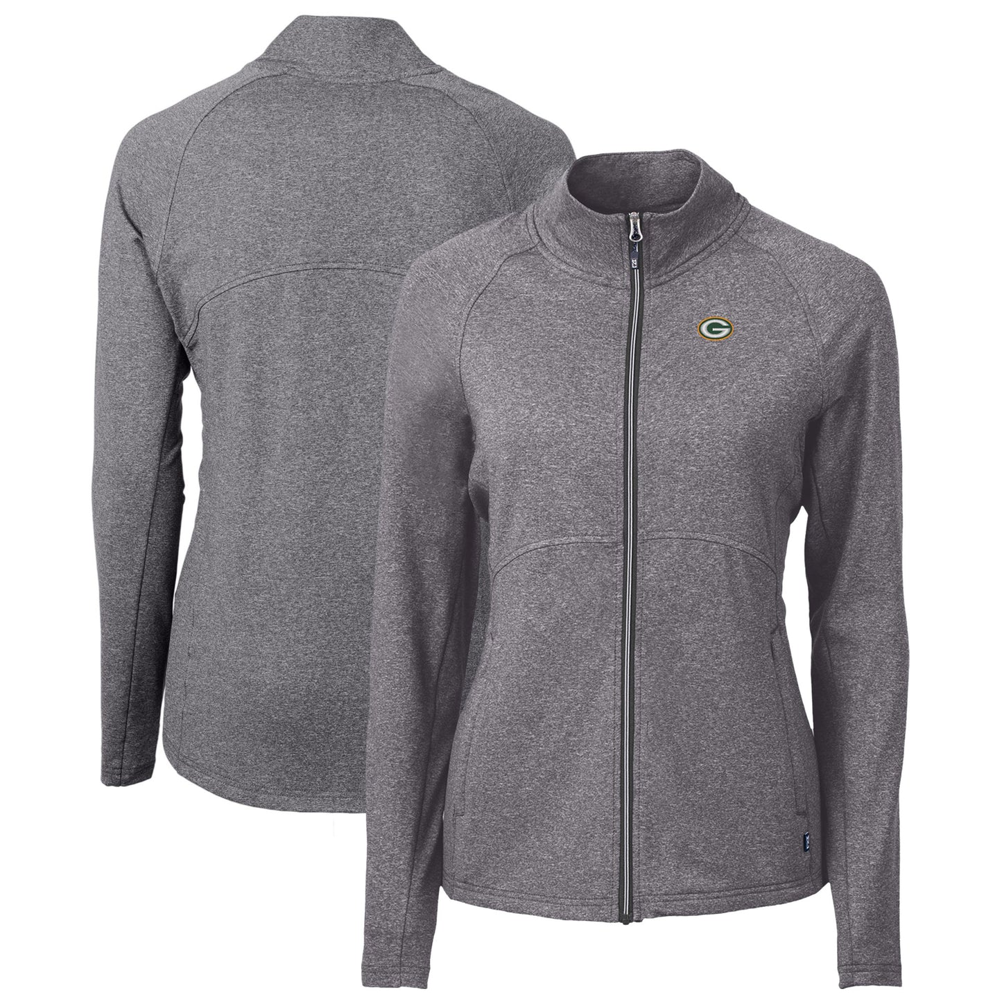 Women's Cutter & Buck Heather Black Green Bay Packers Adapt Eco Knit Recycled Full-Zip Jacket