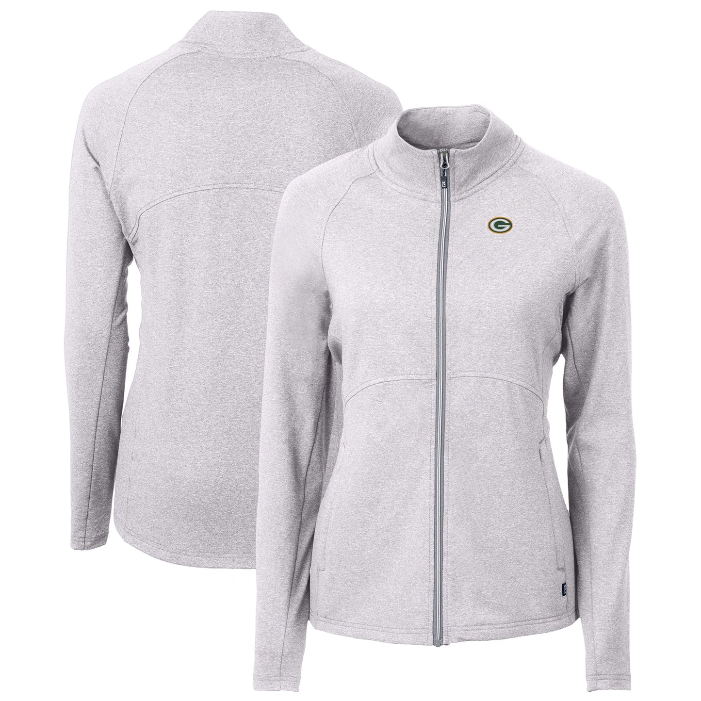 Women's Cutter & Buck Heather Gray Green Bay Packers Adapt Eco Knit Recycled Full-Zip Jacket