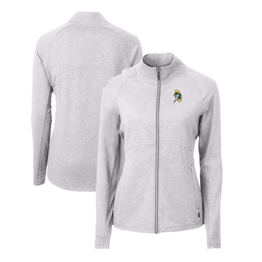 Women's Cutter & Buck Heather Gray Green Bay Packers Adapt Eco Knit Recycled Full-Zip Jacket