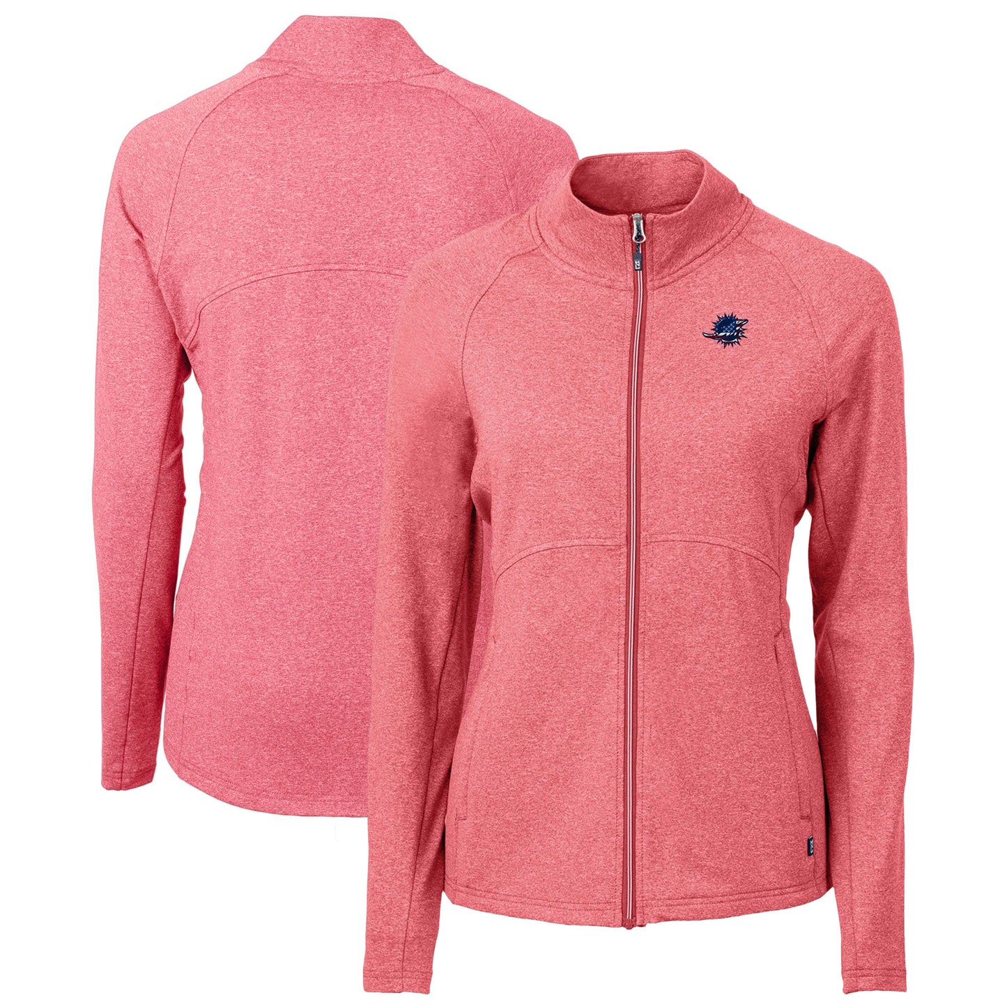 Women's Cutter & Buck Heather Red Miami Dolphins Adapt Eco Knit Recycled Full-Zip Jacket