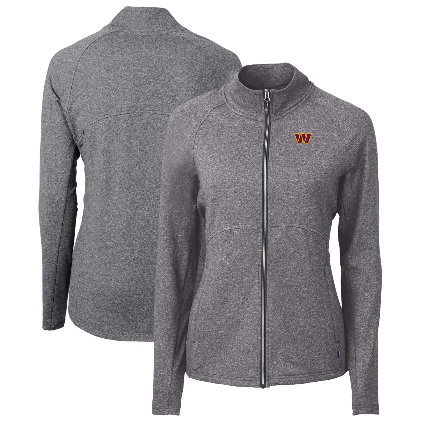 Women's Cutter & Buck Heather Black Washington Commanders Adapt Eco Knit Recycled Full-Zip Jacket