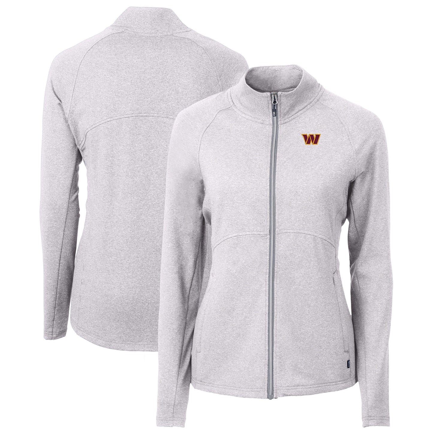 Women's Cutter & Buck Heather Gray Washington Commanders Adapt Eco Knit Recycled Full-Zip Jacket